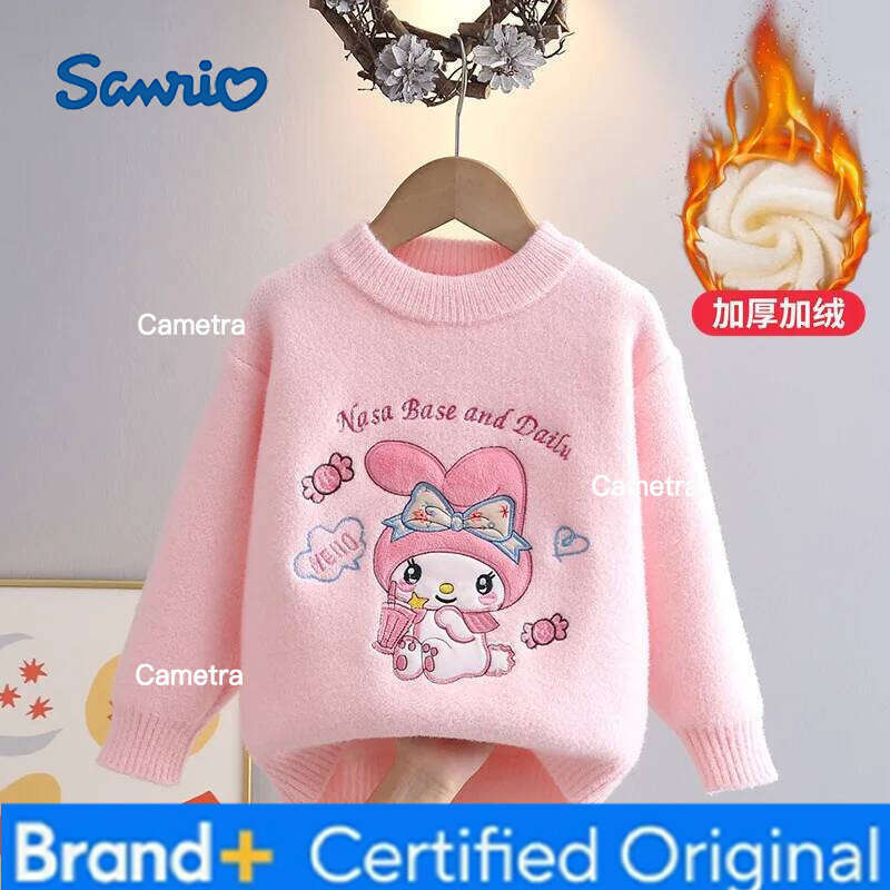 Sanrio Autumn Winter Cute Melody Mink Cashmere for Kids Crew Neck Knit Pullover Girl Plush Warm Thicke Knitwear Fashion Sweater H260112
