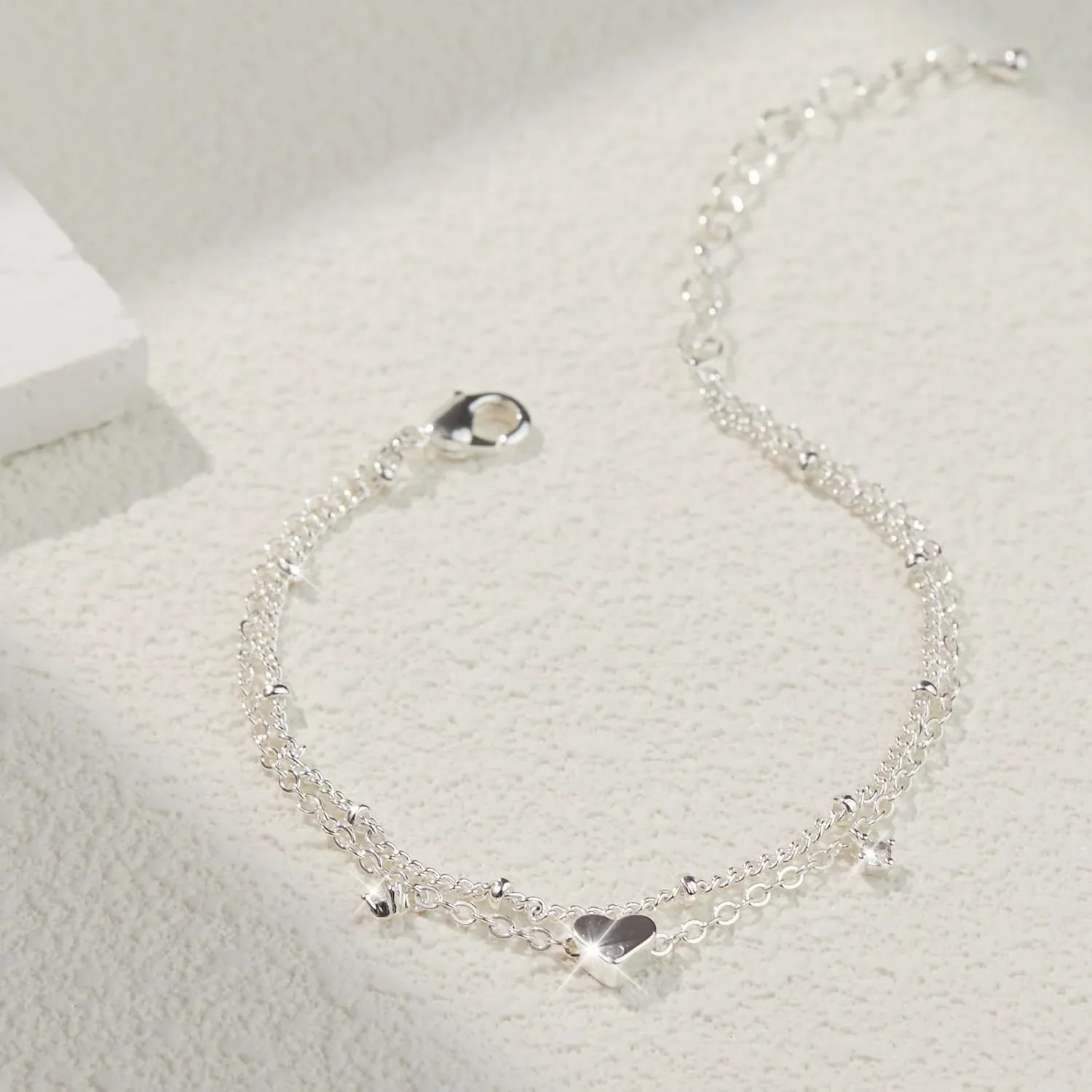 Anklet Bracelets for Women Waterproof 925 Sliver Plated CZ Heart Layer Anklets for Women Anklet Gifts for Women Jewelry Gifts 260107