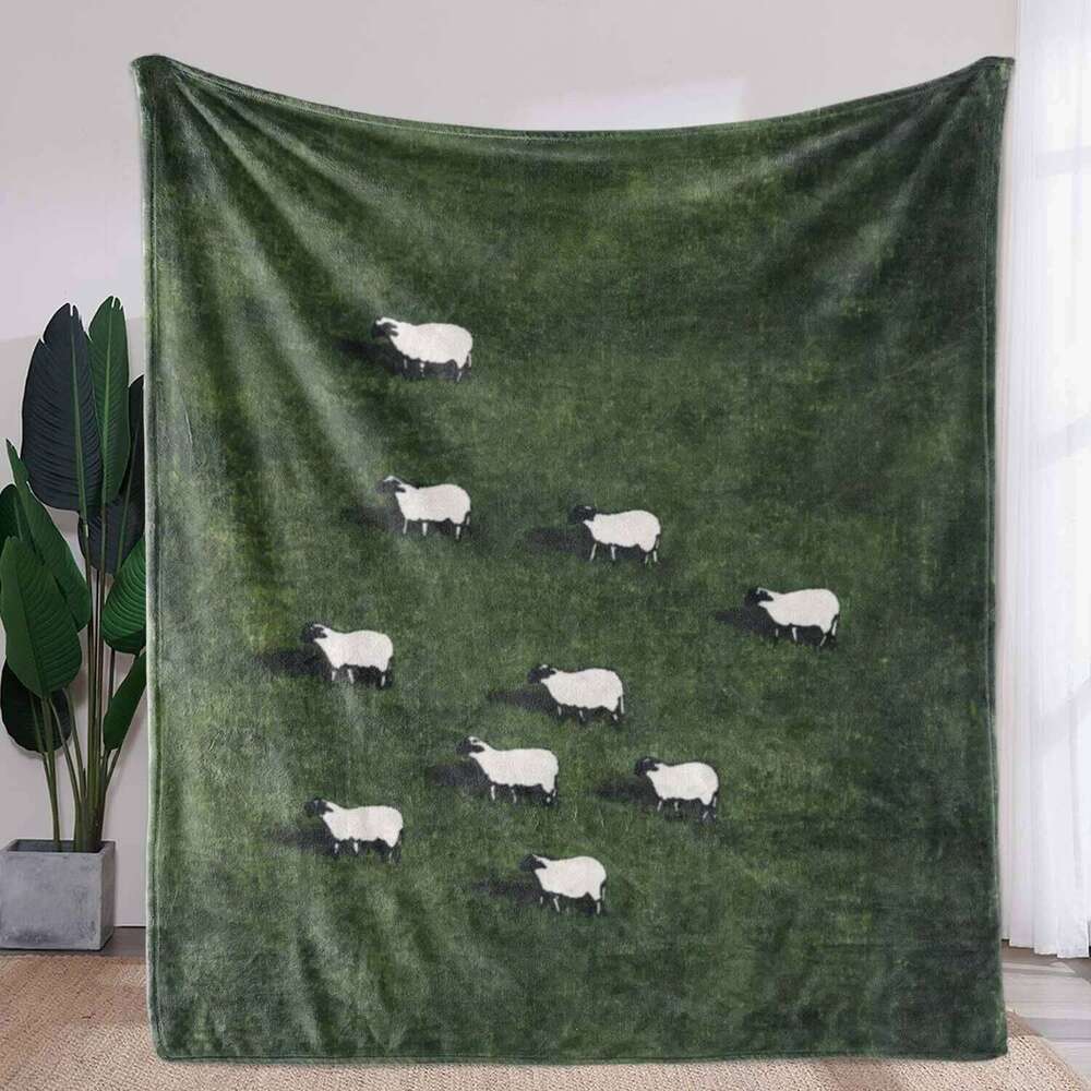 1pc Sheep Themed Flannel Blanket With Idyllic Grass Field Design Suitable For Home Relaxation Offering Soft Warmth And Quality XJ260112