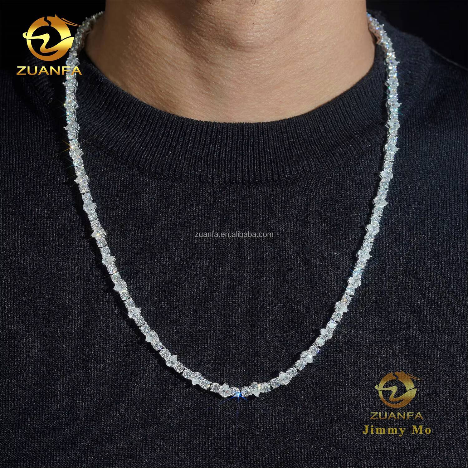 New Design Unique Elegant Style Claw Setting 4mm Upside Down 925 Solid Silver Rhodium Plated VVS Moissanite Pear Tennis Chain