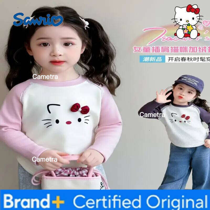 Sanrio Hello Kitty Velvet Girls' Bottom Coat Autumn Winter Western T-Shirt 2025 New Warm Kids Thickening Children Top Clothing H26011211