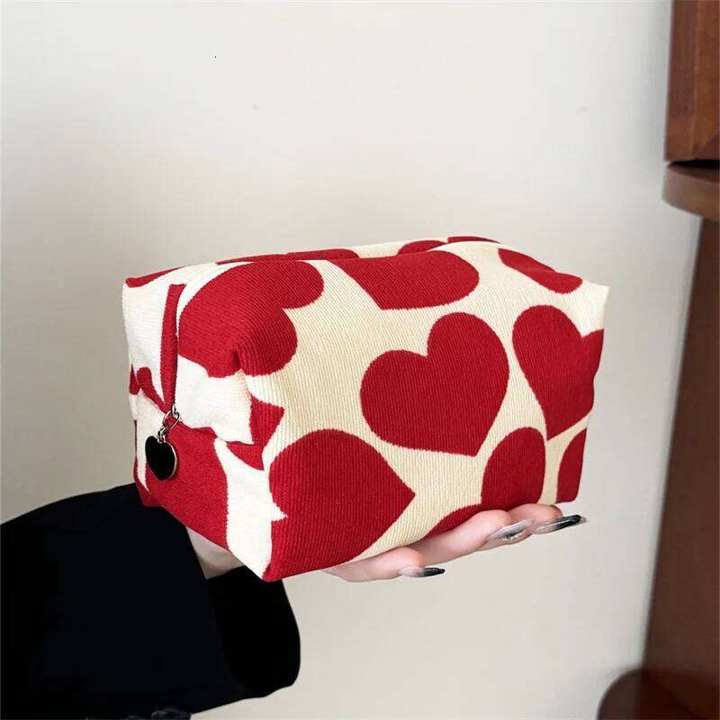 Women Large Capacity Heart Print Pattern Clutch Cosmetic Organizer Travel Wash Toiletries Storage Bag Makeup Pouch