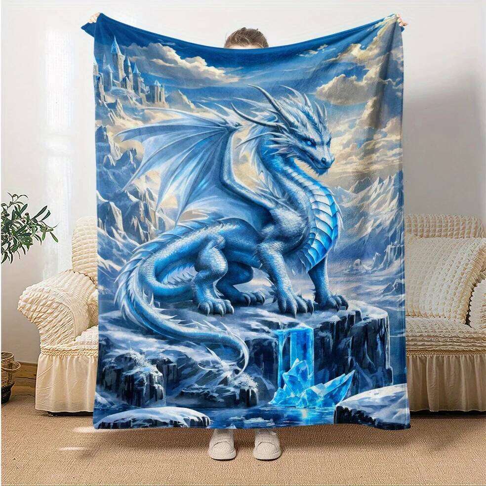 Blue Dragon Flannel Throw Soft Lightweight Blanket for Sofa Office Camping Warm Durable Polyester XJ260112