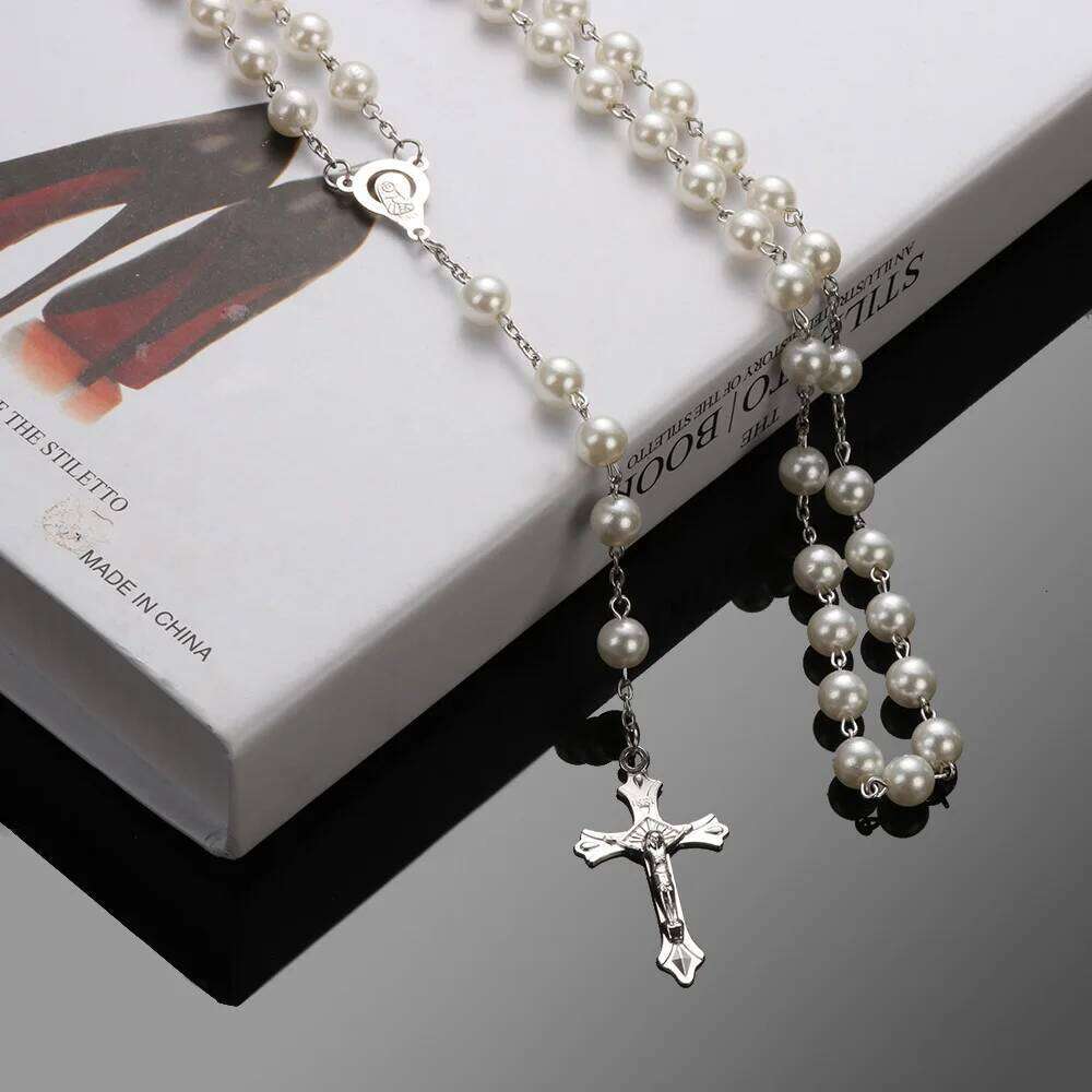 1PC Vintage Handmade Round Rosary Beads Chain Cross Necklace Virgin Mary Pendant Fashion Charm Jewelry Hot Sale H260112