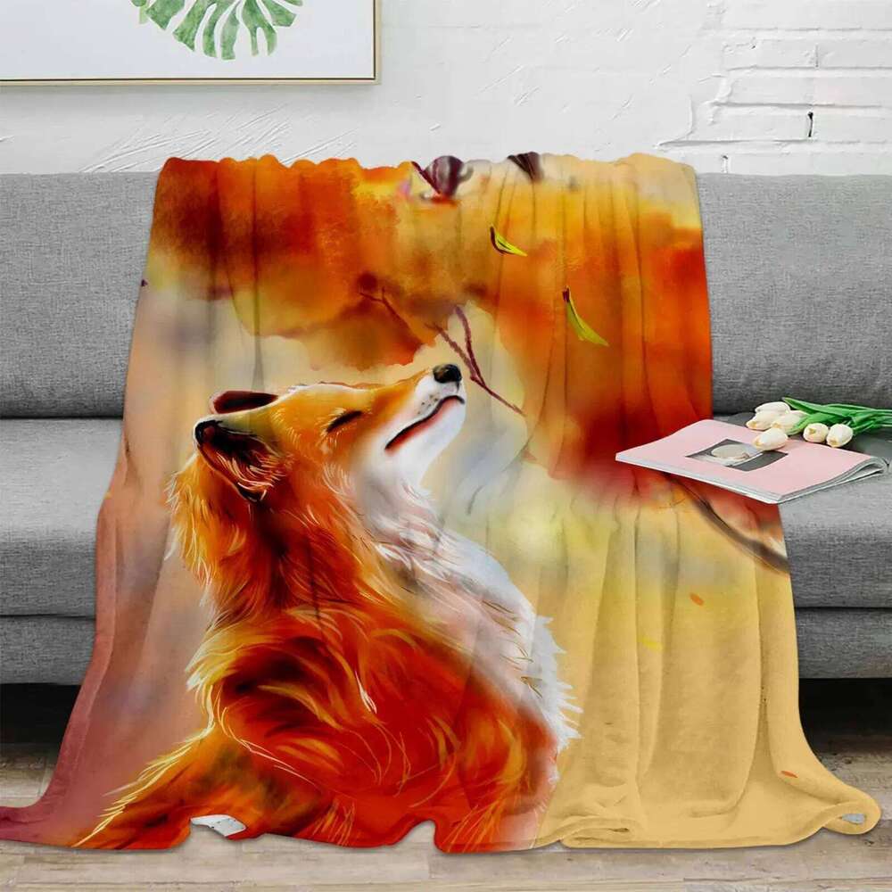 Cute cartoon fox digital-printed polyester Bedroom velvet flannel blanket Fleece soft sofa cover blankets for beds XJ260112