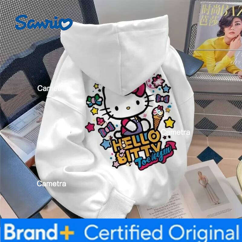 Sanrio Japanese Adolescent Clothing Sweet Hello Kitty Hooded Sweatshirt Cute Girl Casual Autumn/Winter Trendy Loose Tops Hoodies Female H260112