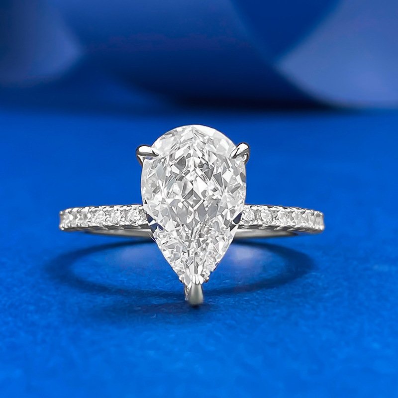 3CT Pear Cut Lab Created Diamond Solitaire Engagement Ring 925 White Gold