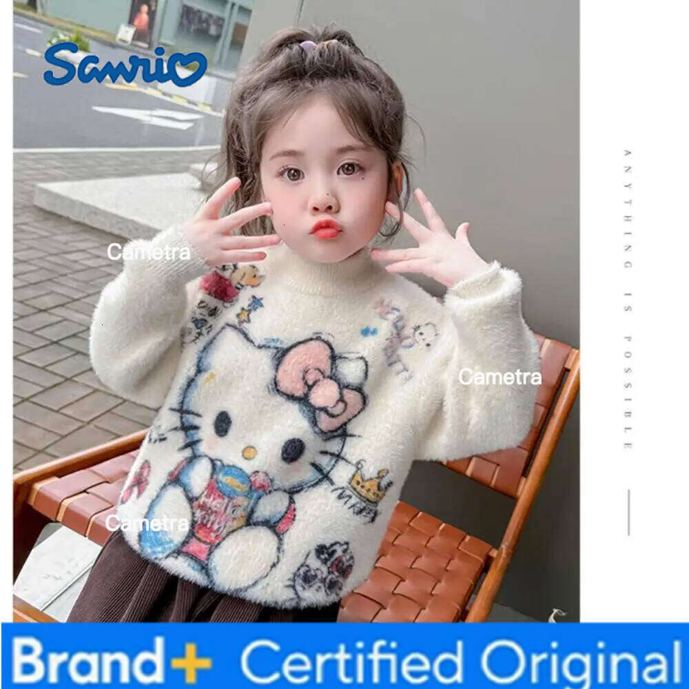 Sanrio Hello Kitty Girls Kawaii Cartoon Knitted Autumn and Winter Children's Thickened Warm Base Layer Sweater Top H260112