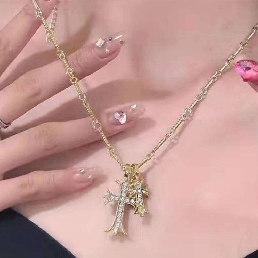 Double Vintage Zircon Cross Pendant White Gold Filled Party Pendants Chain Couples Hip Hop Choker Necklace Jewelry H260112