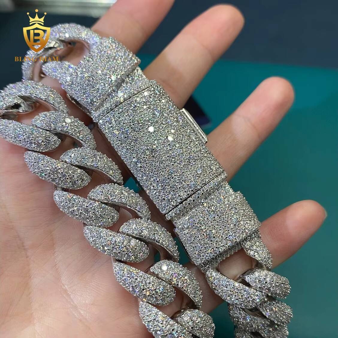 Miami 18mm 925 Sterling Silver Chain Cuban Rapper Chains Iced Moissanite Cuban Link Pass Diamond Test Vvs Moissanite Chain Men