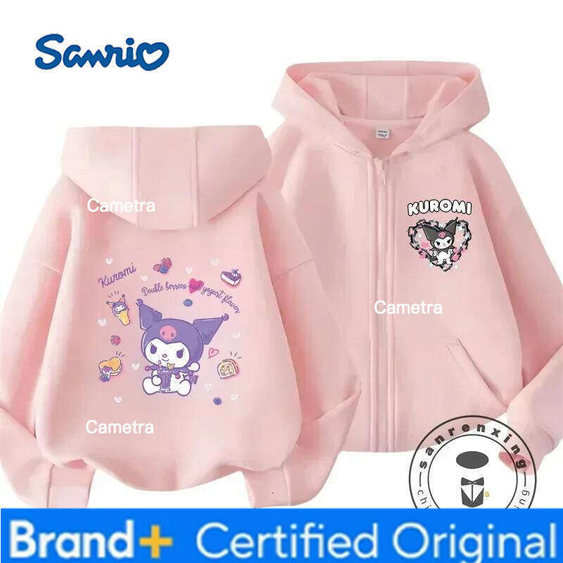 Sanrio Hello Kitty Kuromi Cartoon Boys and Girls 3 14 Years Old Kawaii Street Casual Sweatshirt Children's Outdoor Sports Zipper Hoodie H260112