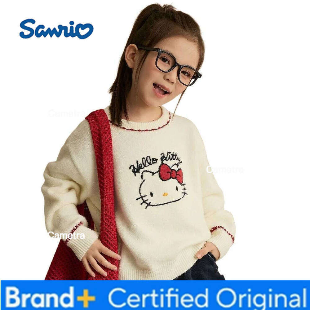 Sanrio Hello Kitty Girls' Sweater Cartoon Kt Cat Pullover Knitting Thicken New Children's Sweatshirt Autumn Winter Tops H260112