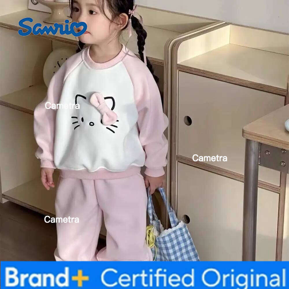 Sanrio Hello Kitty Girls Thicken Sweatshirt Printing Long Sleeves Jacket Sweater Cute Hoodie Fleece Suit Child Sportswear H260112