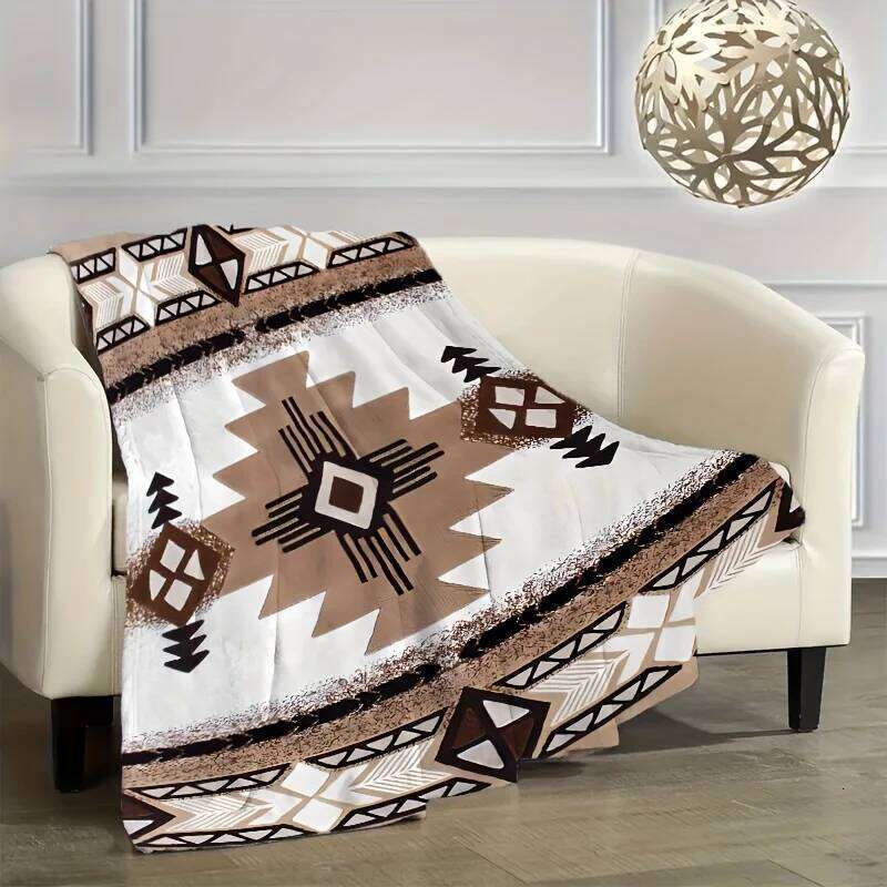 VIKAMA Southwest Geometric Throw Blanket Flannel Machine Washable Lint-Free Wabi-Sabi Style Living Room Bohemian Theme Decor XJ260112
