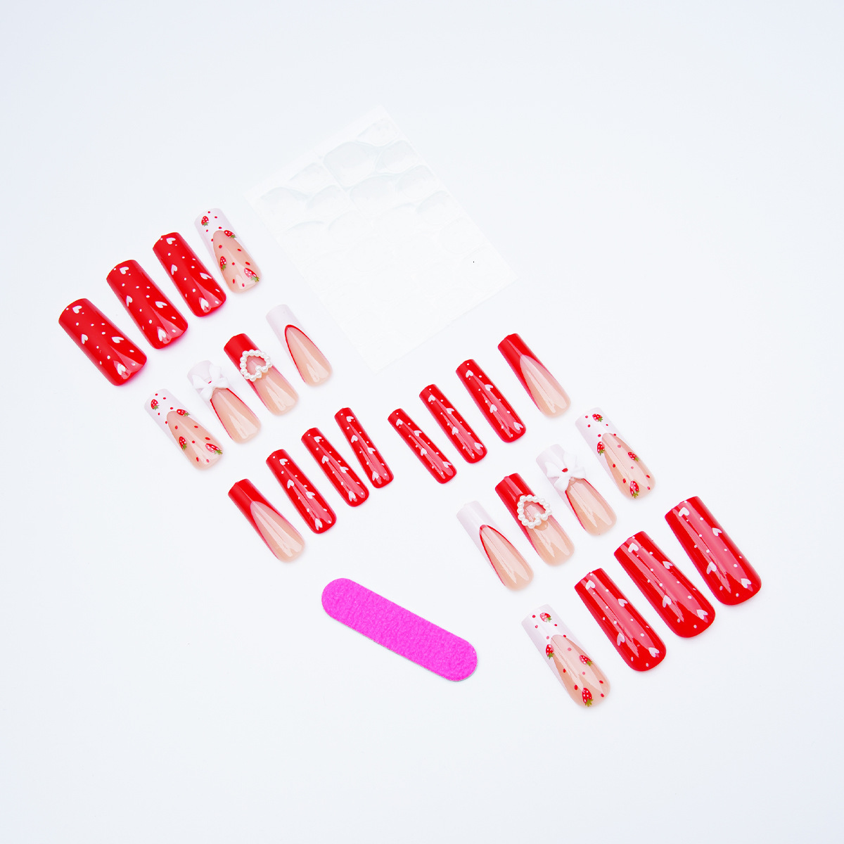 Wearable Nails Pearl Bow And Red Heart Strawberry French Wearable Nails Nail Stickers