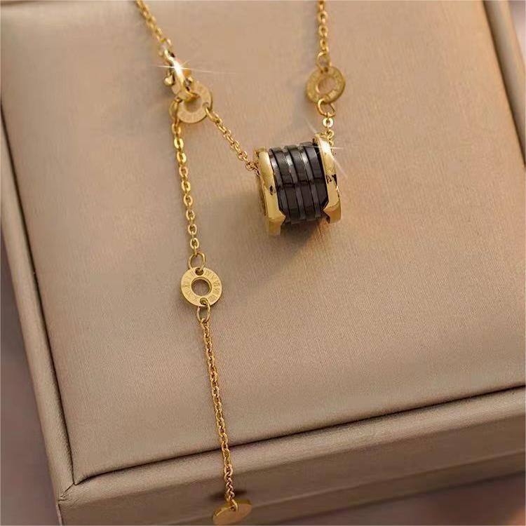 Black Ceramic Small Waist Necklace High-end Long Accessory Titanium Steel Spring Pendant Women's Clavicle Chain
