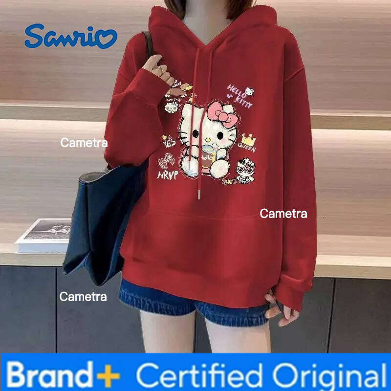 Sanrio Hello Kitty Hooded Sweatshirts Cuteore Cartoon Student Autumn Long Sleeve Versatile Tops Woman Clothing Outerwear New H260112
