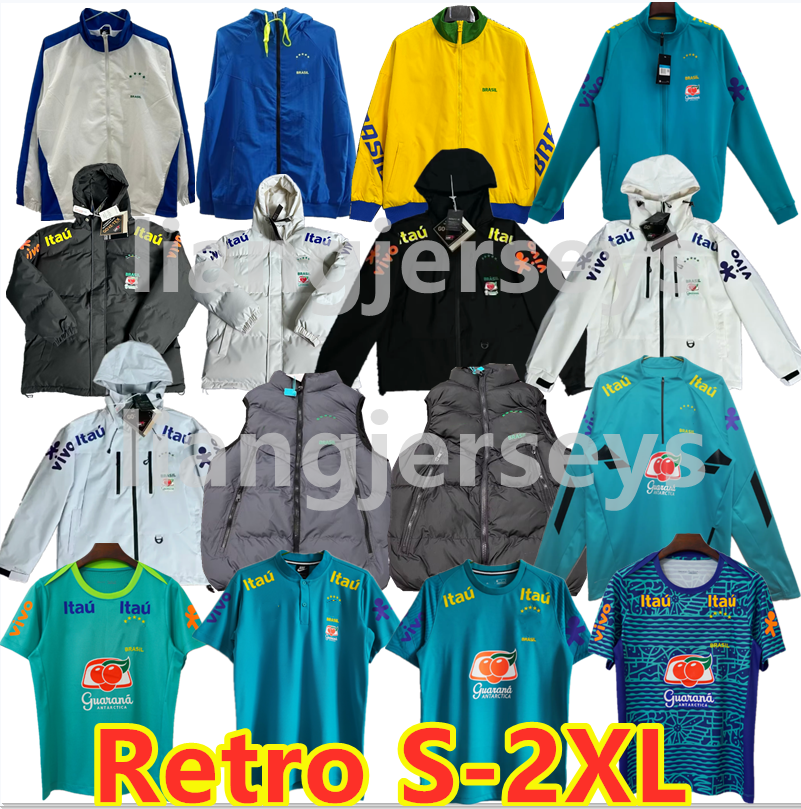 Brazil 21 22 23 24 Retro Lake Blue Training Clothes windbreaker down jacket cotton-padded jacket NEYMAR J R PELE uniform men's and women's football shirt S-2XL