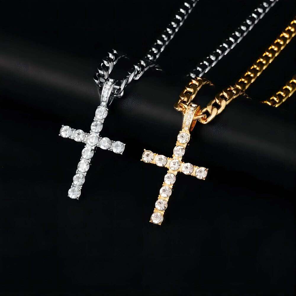 Men Women Hip Hop Cross Pendant Necklace With 4mm Zircon Tennis Chain Iced Out Exquisite Bling Jewelry Fashion Trendy Creative H260112