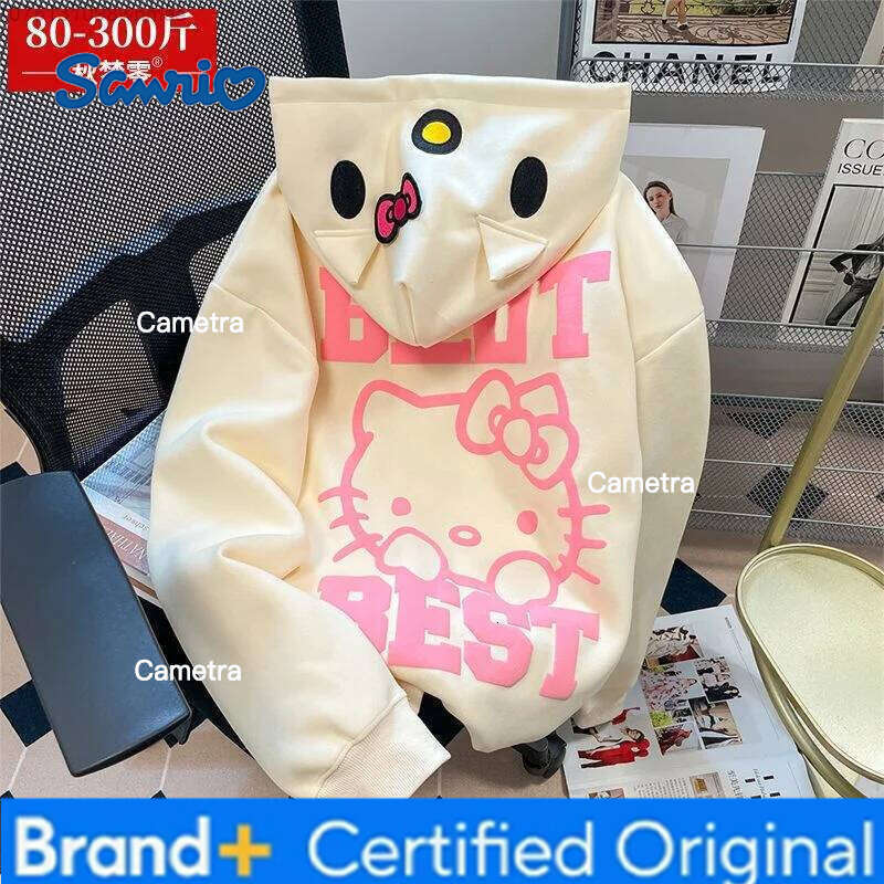 Sanrio Hello Kitty Hooded Sweater for Women, Oversize Zipper, Sweet Pink Hoodie, Cute Zip-up Outwear Clothes, Autumn H260112