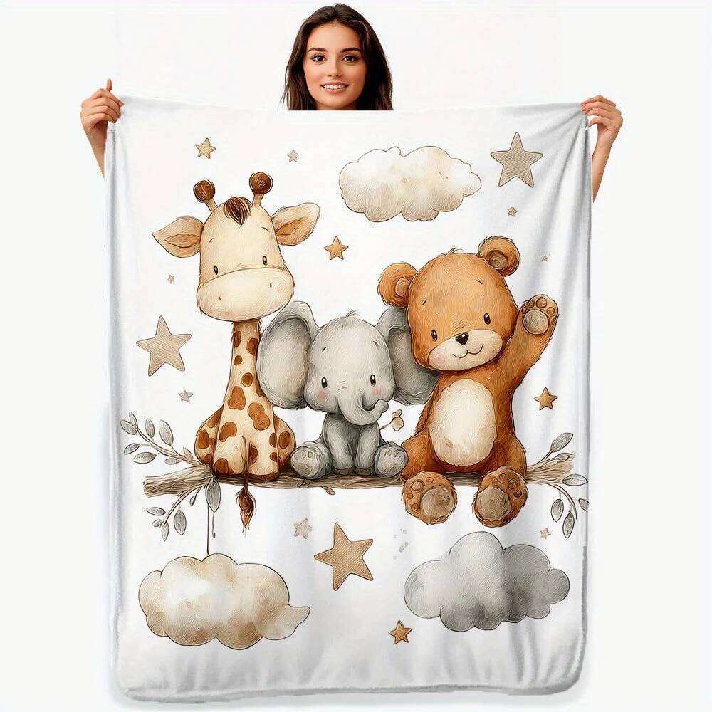 VIKAMA Cartoon Forest Animal Print Blanket, Soft Warm, Washable, For Bedroom, Living Room Sofa And Afternoon Nap Blanket XJ260112