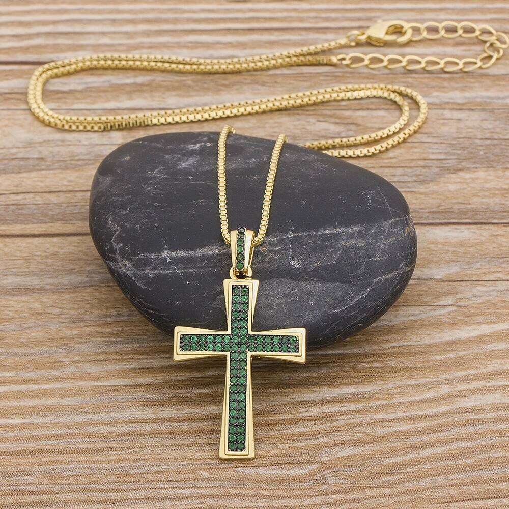 AIBEF New Cross Blue/Purple/Green Crystal Necklace Copper Cubic Zircon Choker Pendant 4 Colors Religion Jewelry Gift For Party H260112