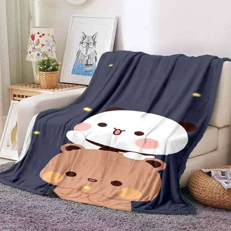 Cute Bubu and Dudu Series Cartoon Print Kids Warm Flannel Soft Comfortable Home Travel Bed Blanket Birthday Gift XJ260112