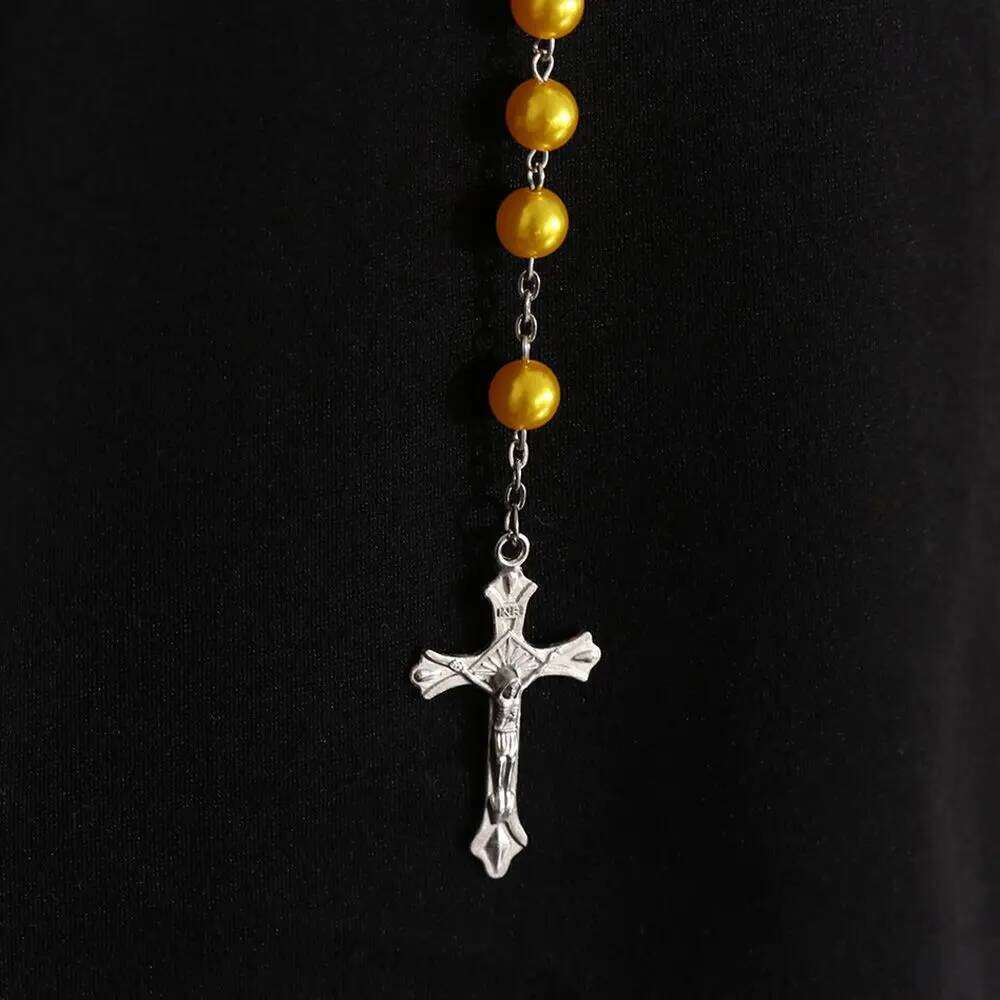 Fashion Vintage Cross Rosary Beads Jesus Crucifix Virgin Mary Pendant Chain Jewelry Necklace H260112