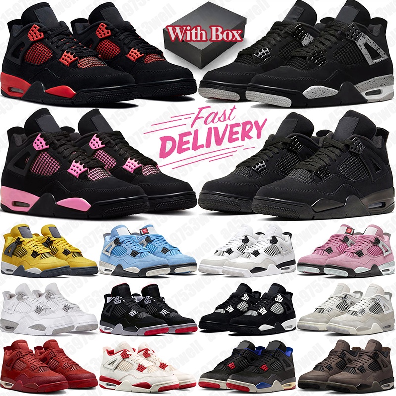 Free shipping 4 basketball shoes 4s designer sneakers for mens trainers Military Black Cat Red Thunder Bred White Oreo outdoor sport with box