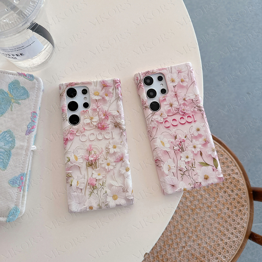 Luxury Classic Flower Letter Designer Phone Case for Samsung S26 S25 Ultra S24 S23 Galaxy S22 S21 S20 Plus Hard TPU Bumper Shell Cover iPhone 17 Air 16 15 14 13 12 11 Pro Max