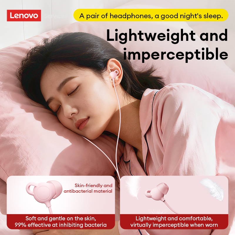 Lenovo YF44 Wired Earphones In-Ear Noise-Canceling Sleep Headphones with Smart In-Line Controls and Microphone Hi-Fi Sound Quality Music Headset