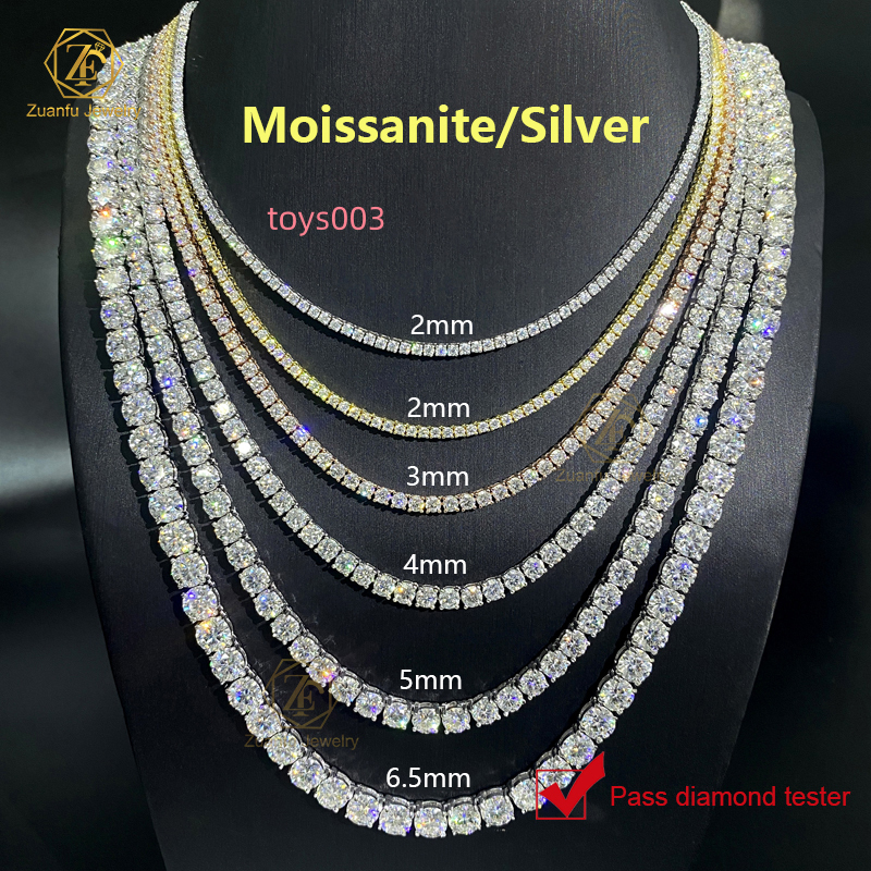Wholesale 2 3 4 5 65 MM Hip Hop Fine Jewelry Necklace 925 Sterling Cluster Iced Out Moissanite Diamond Tennis Chain for Women