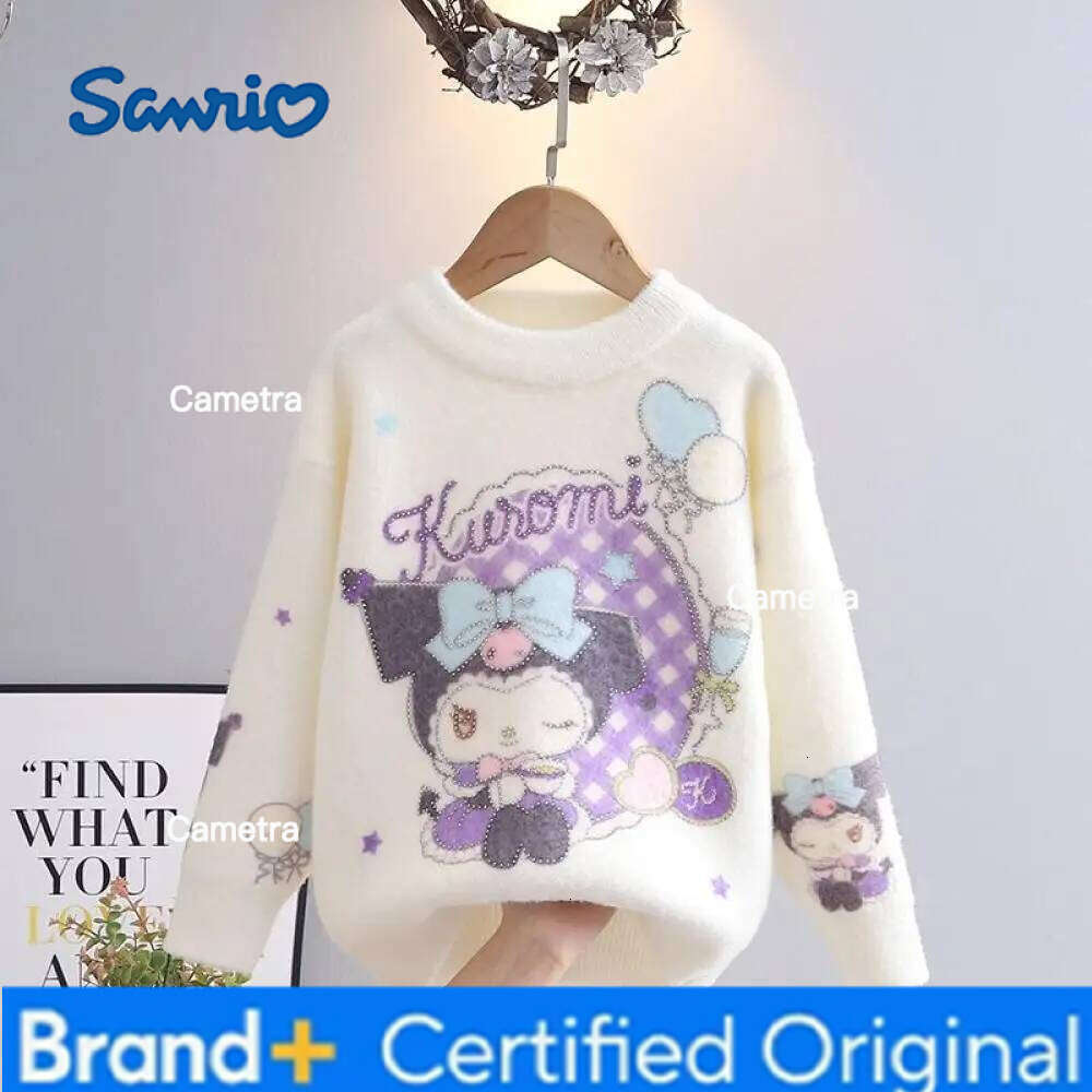 Sanrio Girls Coat Hello Kitty Kuromi New Autumn Winter Tops My Melody Cartoon Pullover Base Shirt Kawaii Kids Sweater H260112