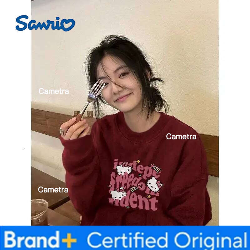 Sanrio Cute Kawaii Korean Version Literature Hello Kittys Round Collar Hoodie Autumn Winter Cultivate Yourself Long Sleeves Fresh Sweet H260112