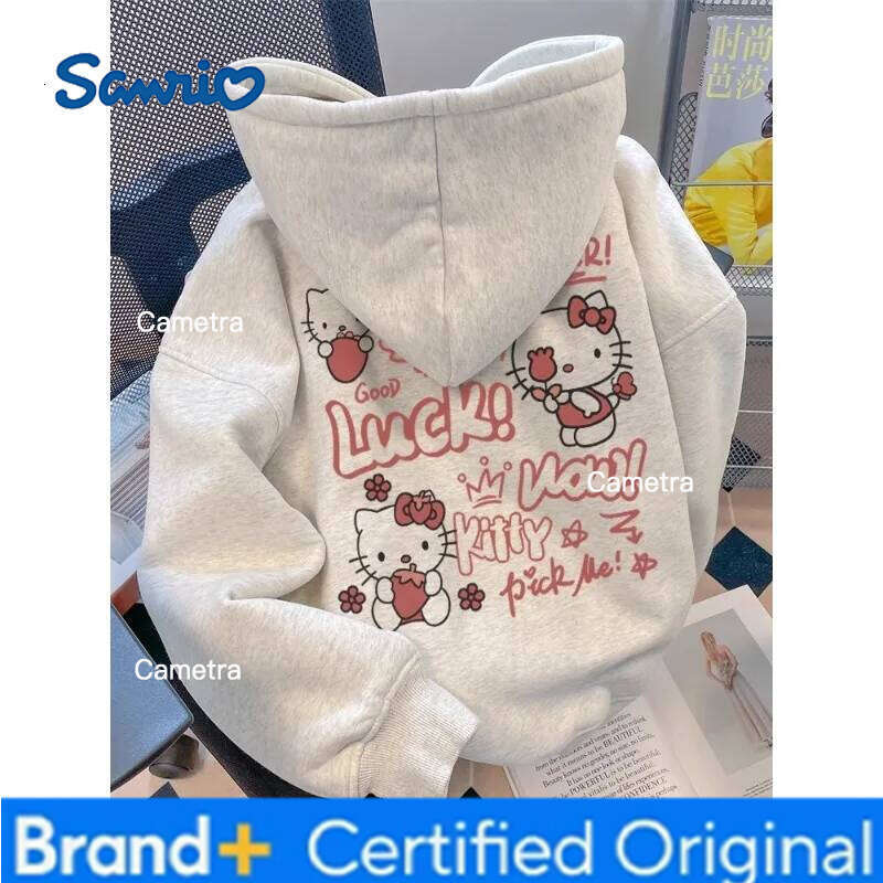 Sanrio Autumn Winter Women's Clothing Hoodies Japanese Anime Hello Kitty Print Hooded Fleece Sweatshirt Y2K Oversized Cotton Causalwear H260112
