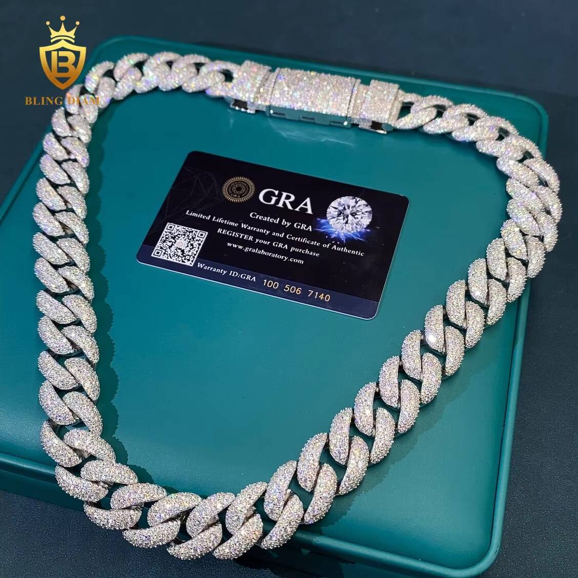 Miami 18mm 925 Sterling Silver Chain Cuban Rapper Chains Iced Moissanite Cuban Link Pass Diamond Test Vvs Moissanite Chain Men