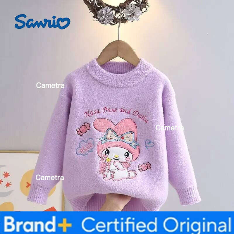 Sanrio Girls Coat New My Melody Autumn Winter Cute Tops Cartoon Pullover Knitwear Base Shirt Kawaii Sweater Gift H260112