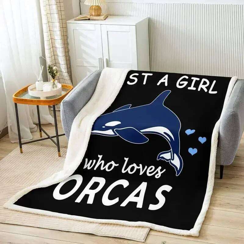 Cute Orcas Fleece Throw Blanket Soft Sherpa Plush for Bed Sofa Couch Cartoon Dolphin Lover Home Textiles XJ260112
