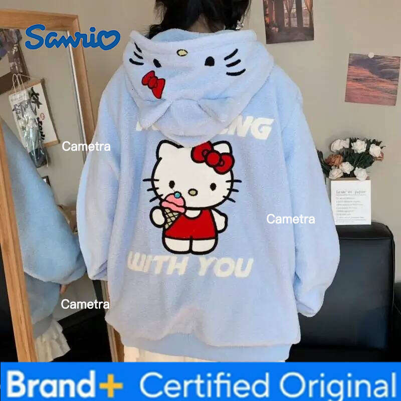 Sanrio Hello Kittys Hoodie Women Zipper Coat Girls Cardigan Sweatshirt Plush Fall Winter Cotton-Padded Jacket Streetwearr H260112