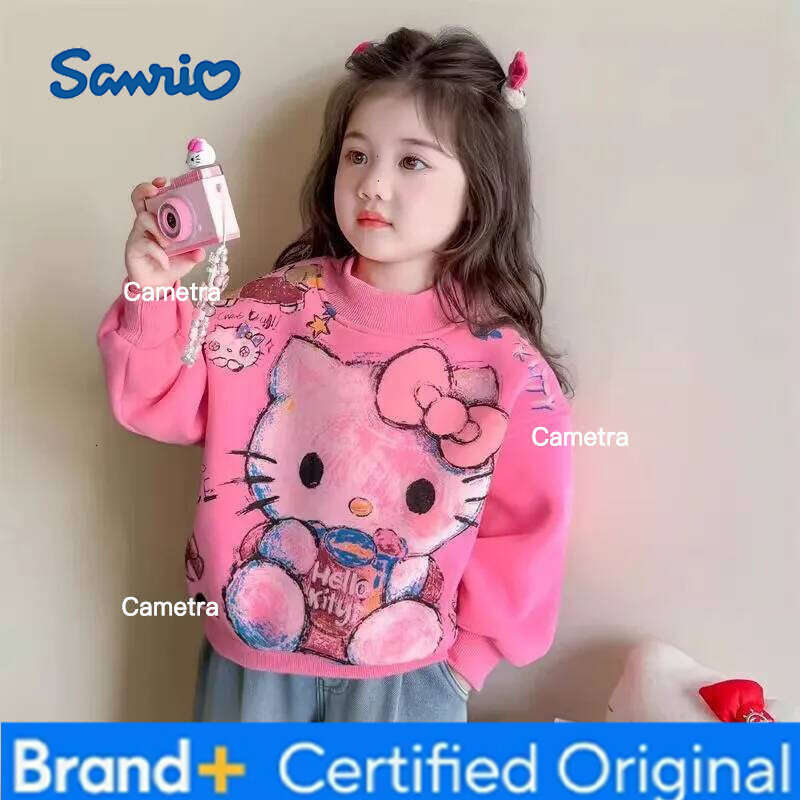 Sanrio Girls' Velvet Thickened Sweatshirt Hello Kitty Autumn Cute 2026 New Children's Popular Winter Bottoming Shirt Gift H260112