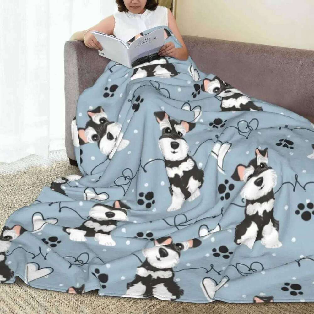 Warm Cozy Throw Blanket with Black White Miniature Schnauzer Design Cute Dog Lovers Gift for Bed Sofa Chair Cover XJ260112