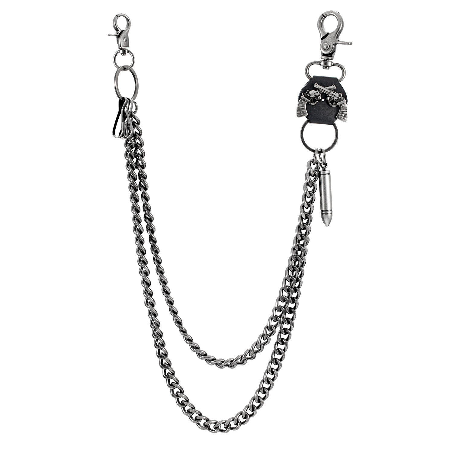 Fashionable Boutique Creative Double Gun Bullet Retro Style Double Layer Thick Pants Chain Metal Cowhide Double Chain Trendy Jeans Pendant