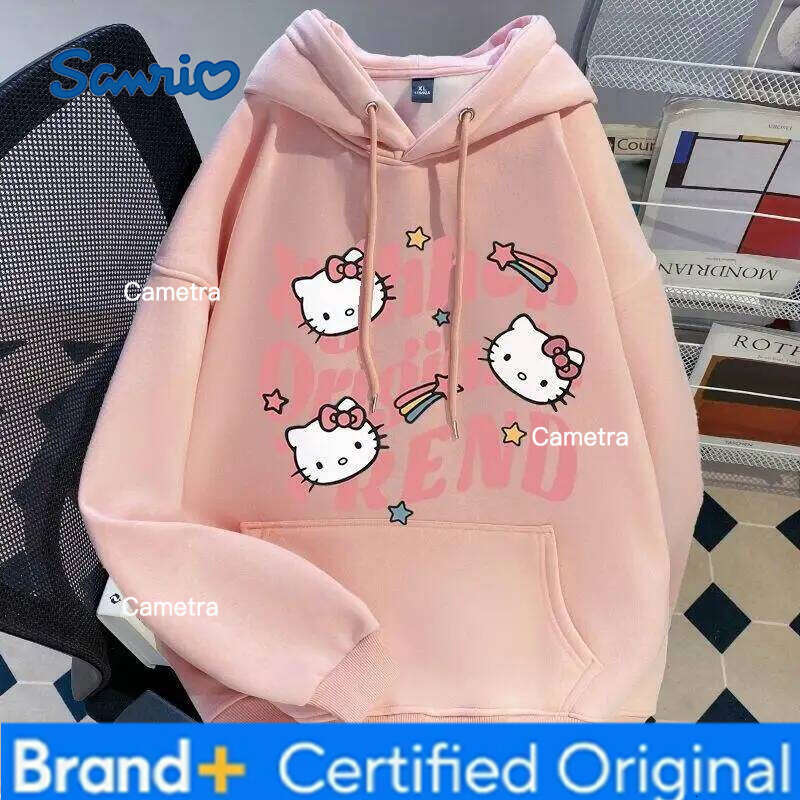Sanrio Kuromi Hello Kitty Women's Hoodie Cartoon Letters Print Y2K Sweet Girl Loose Fit Versatile Tops Autumn/winter Hoodies Hot H260112