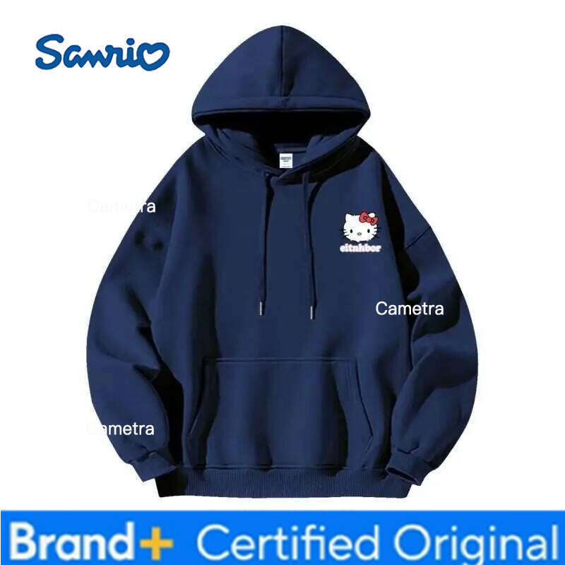 Sanrio Hello Kitty Hoodie Silver Fleece Anime Japanese Style Couple Women's Autumn Winter Fashion Casual Versatile Sweatshirt H260112