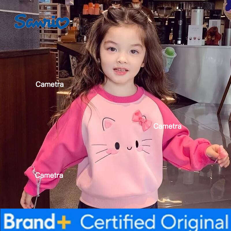 Sanrio 2025 New Girls' Mid-Big Size Fleece-Lined Cartoon Crewneck Sweatshirt Autumn/Winter Warm Stylish Viral Base Layer Top H2601121