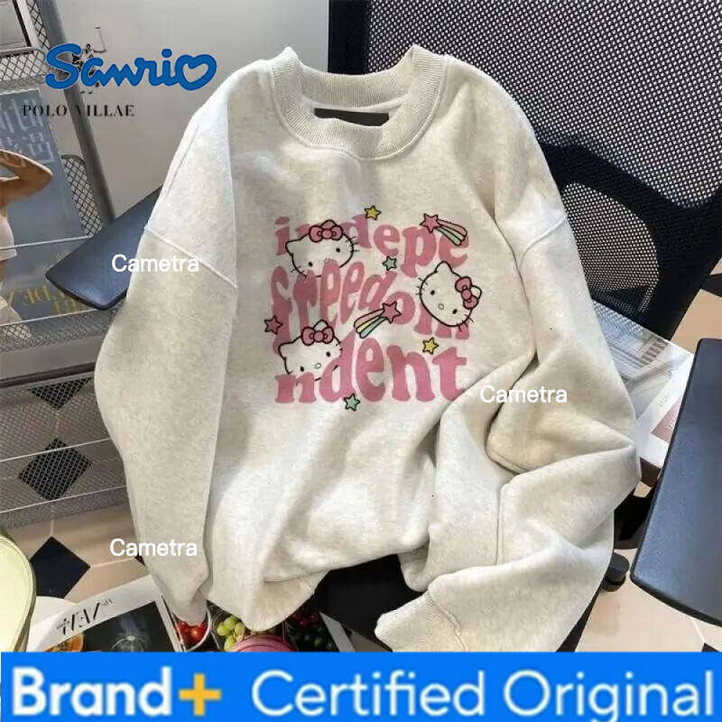 Sanrio Anime Hello Kitty Pullover Long Sleeve Sweatshirt Girls Kawaii Spring Autumn Winter Thicken Round Neck Tops Cotton Loose H260112
