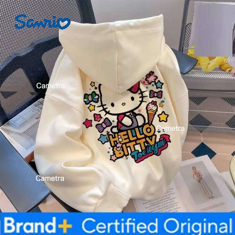 Sanrio Hello Kitty Sweatshirts Cuteore Cartoon Young Girl Autumn Long Sleeve Tops Woman Clothing Running Outerwear New H260112