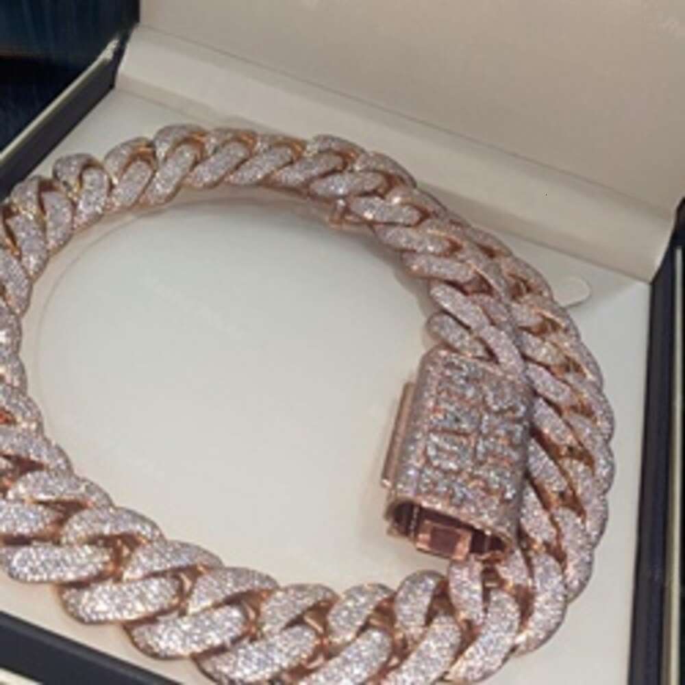 VVS Moissanite Rose Gold 24mm 5 Rows Vvs Dias Pass tester Sterg Sier Miami Cuban Chain