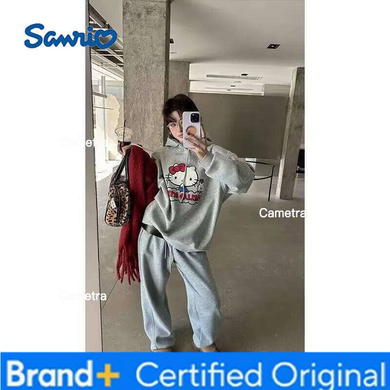 Sanrio American Retro Hello Kitty Printed Hoodies Loose Couple Hooded Sweatshirt Pullover Kawaii Streetwear Kpop Women Clothing H260112