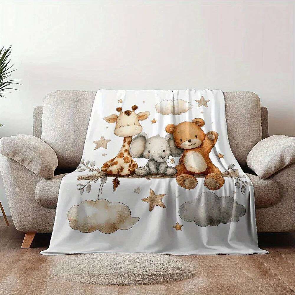 VIKAMA Cartoon Forest Animal Print Blanket, Soft Warm, Washable, For Bedroom, Living Room Sofa And Afternoon Nap Blanket XJ260112